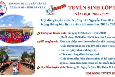Thông báo tuyển sinh vào lớp 1 Năm học 2026-2027